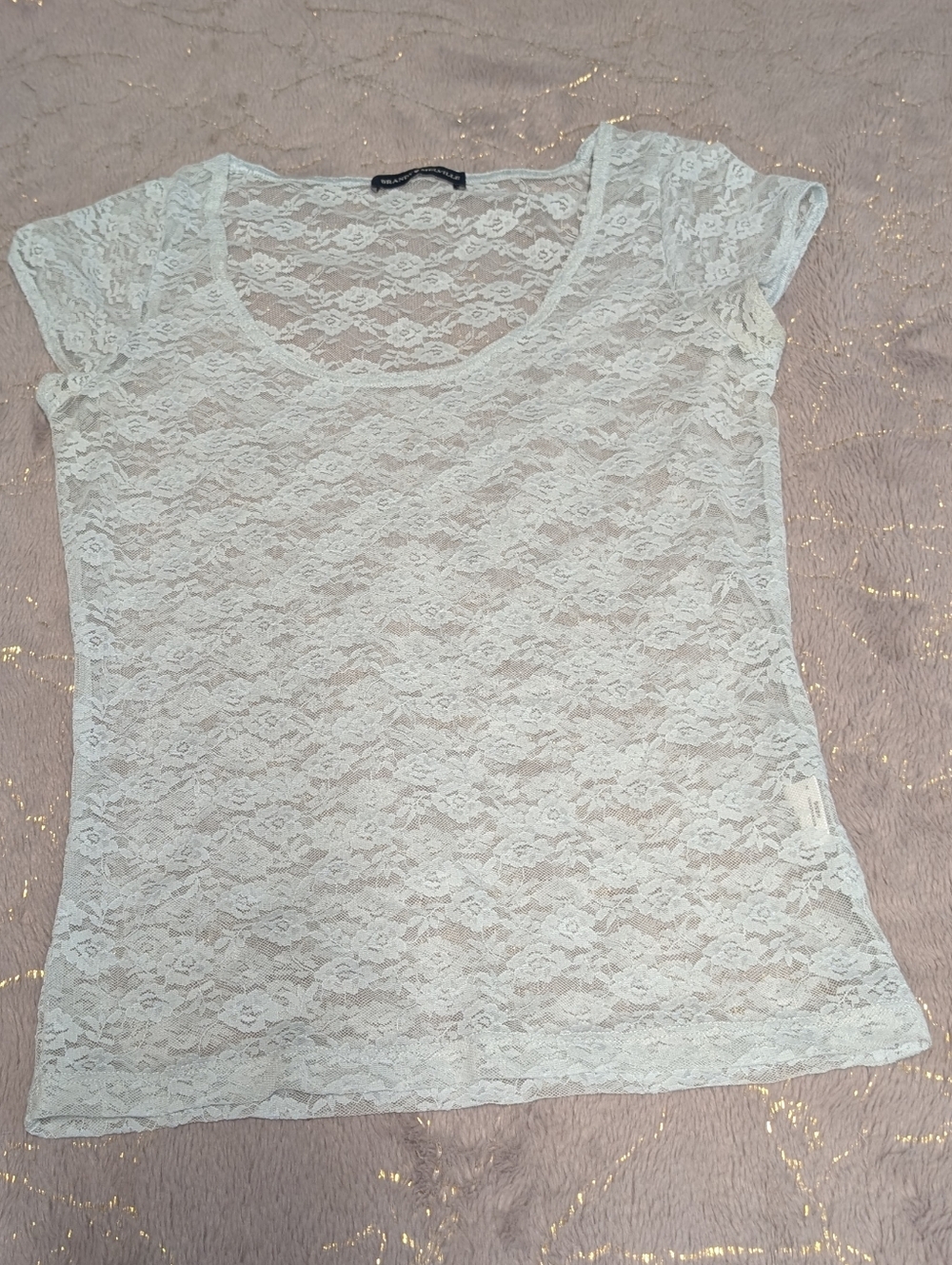 Brandy Melville Sheer Lace Top S Light Blue Dainty Fairy Boho Lagenlook Whimsy